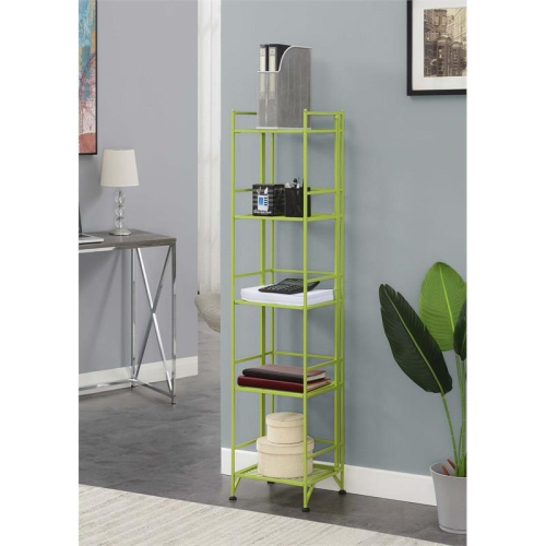 Pemberly Row Five-Tier Folding Shelf with Green Metal Frame