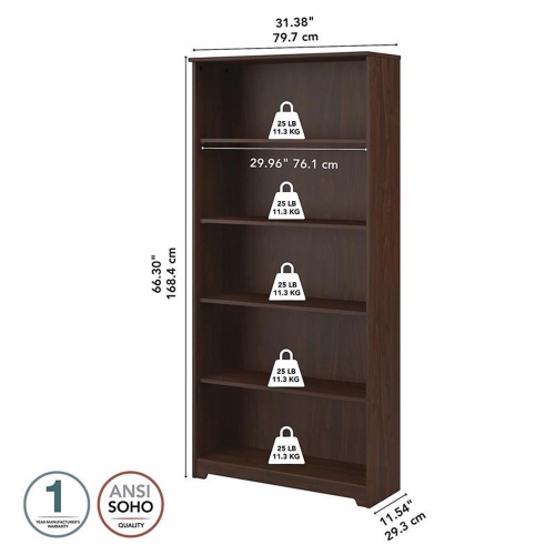 Cabot Tall 5 Shelf Bookcase in Modern Walnut - Engineered Wood