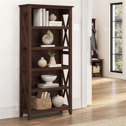 Bush Furniture Key West 5 Shelf Bookcase in Bing Cherry