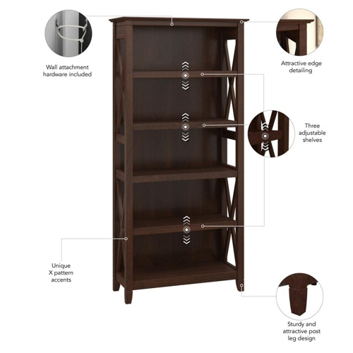Bush Furniture Key West 5 Shelf Bookcase in Bing Cherry