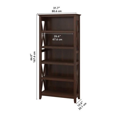 Bush Furniture Key West 5 Shelf Bookcase in Bing Cherry