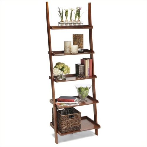 Pemberly Row Ladder Bookshelf in Cherry Wood Finish