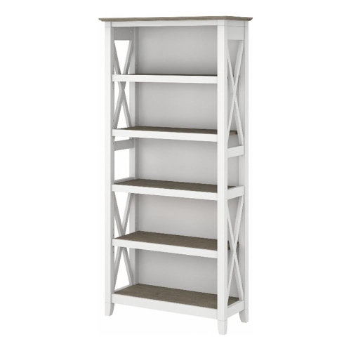 Key West Tall 5 Shelf Bookcase in Pure White and Shiplap Gray - Engineered Wood
