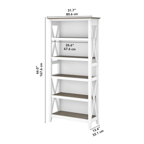 Key West Tall 5 Shelf Bookcase in Pure White and Shiplap Gray - Engineered Wood