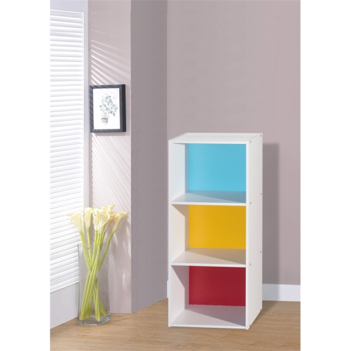 Hodedah Three Shelf Versatil Wooden Bookcase in Multi-color Finish