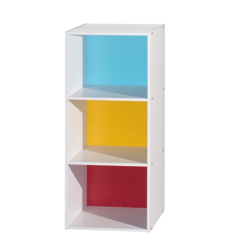 Hodedah Three Shelf Versatil Wooden Bookcase in Multi-color Finish