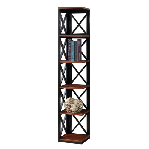 Convenience Concepts Oxford Five-Tier Corner Bookcase in Cherry and Black Wood