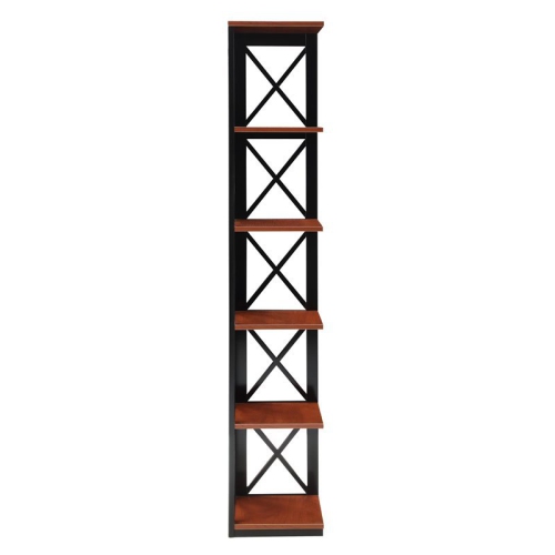 Convenience Concepts Oxford Five-Tier Corner Bookcase in Cherry and Black Wood