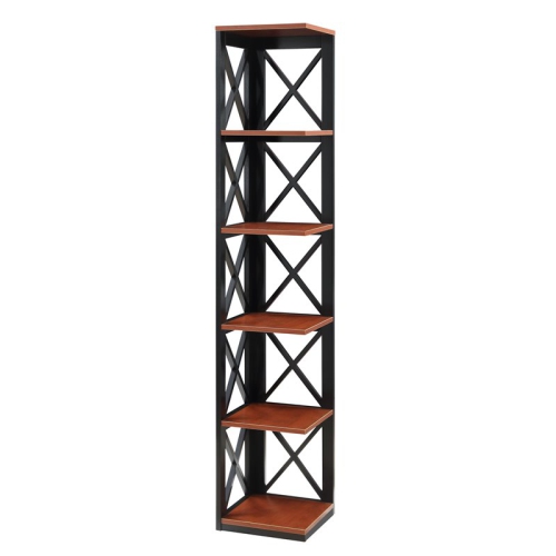 Convenience Concepts Oxford Five-Tier Corner Bookcase in Cherry and Black Wood