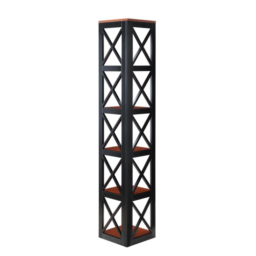 Convenience Concepts Oxford Five-Tier Corner Bookcase in Cherry and Black Wood