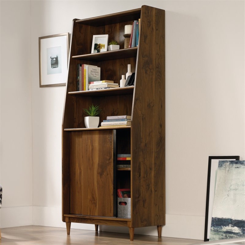Sauder Harvey Park Engineered Wood Wide Bookcase in Grand Walnut