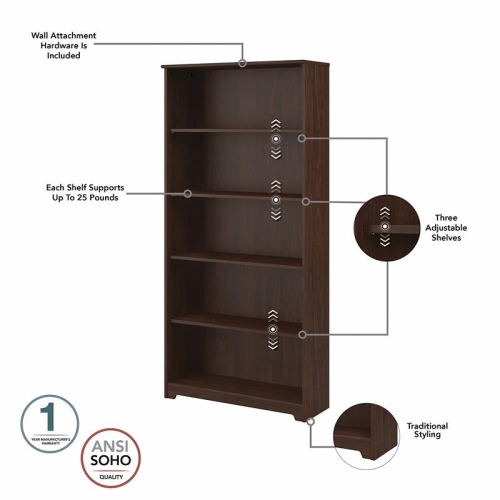 Scranton & Co Furniture Cabot Tall 5 Shelf Bookcase in Modern Walnut