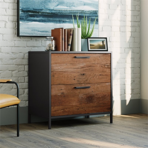 Sauder Boulevard Cafe Lateral File Cabinet with Storage in Vintage Oak Finish