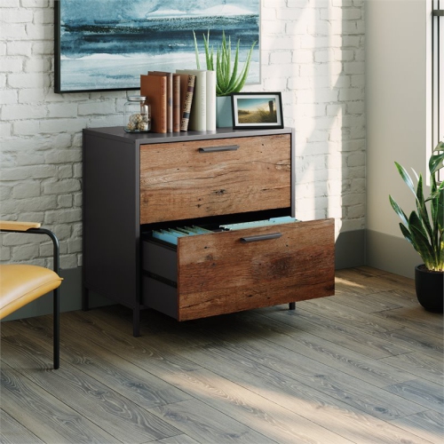 Sauder Boulevard Cafe Lateral File Cabinet with Storage in Vintage Oak Finish