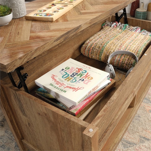 Pemberly Row Engineered Wood Lift Top Coffee Table in Sindoori Mango