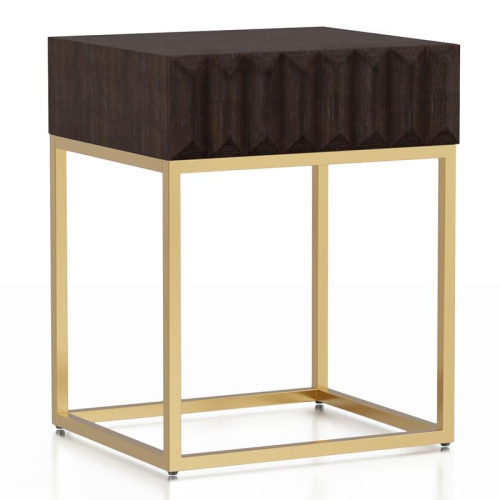 Furniture of America Giffore Metal 1-Drawer Side Table in Walnut