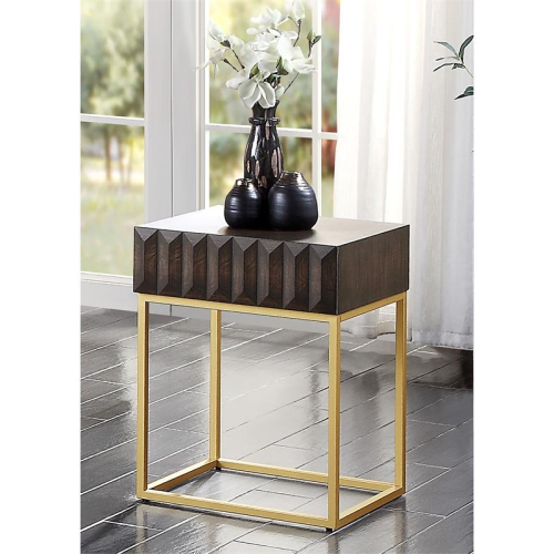 Furniture of America Giffore Metal 1-Drawer Side Table in Walnut