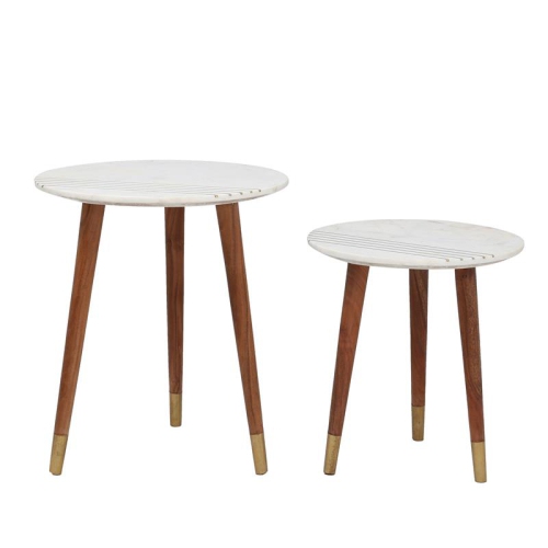 STEVE SILVER COMPANY Steve Silver Terrace White Marble And Solid Acacia Round Nesting Tables