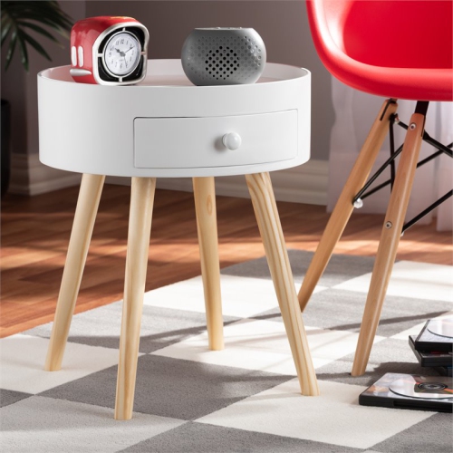 Baxton Studio Jessen White 1-Drawer Wood End Table