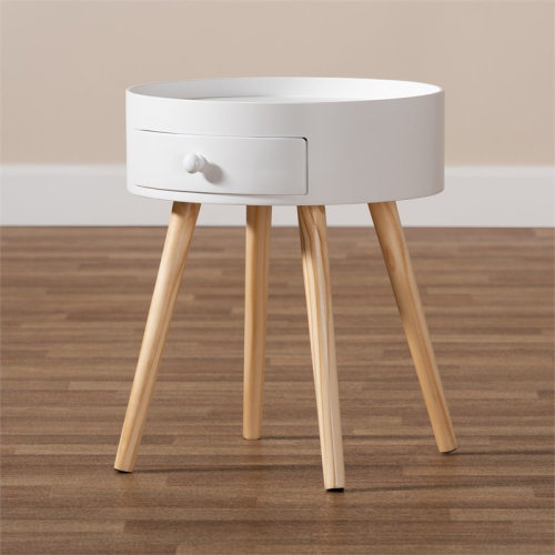 Baxton Studio Jessen White 1-Drawer Wood End Table