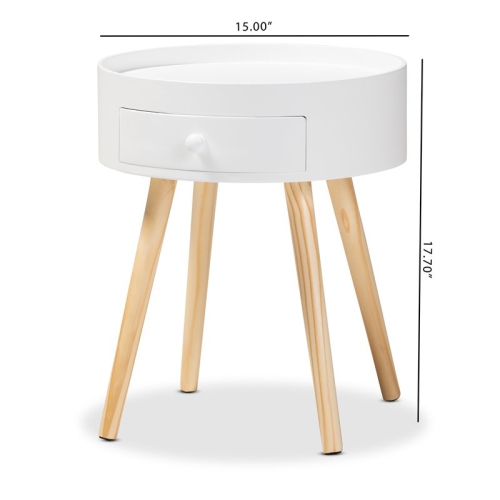 Baxton Studio Jessen White 1-Drawer Wood End Table