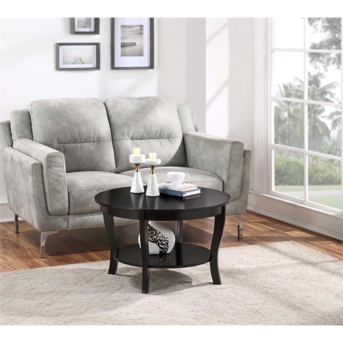 Pemberly Row Round Coffee Table in Black Wood Finish