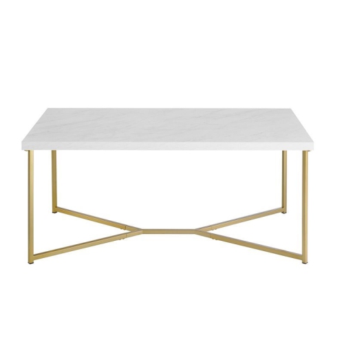 WALKER EDISON Rectangle Coffee Table With White Faux-Marble Top And Gold Base