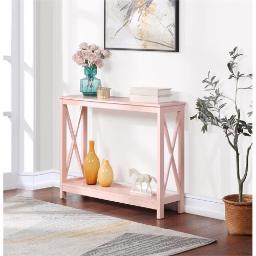Convenience Concepts Oxford Console Table with Shelf in Light Pink Wood Finish