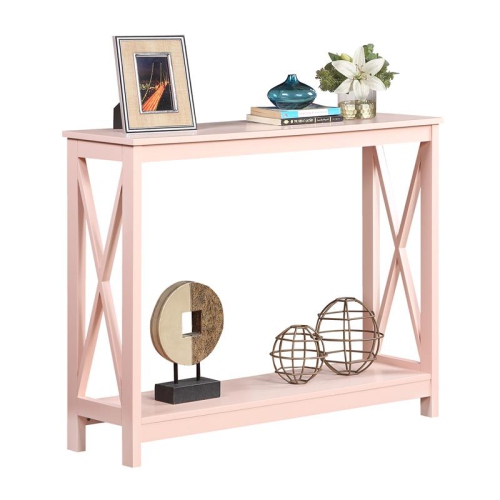 Convenience Concepts Oxford Console Table with Shelf in Light Pink Wood Finish
