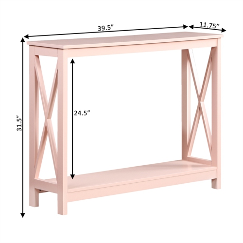 Convenience Concepts Oxford Console Table with Shelf in Light Pink Wood Finish