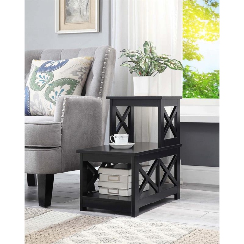 Pemberly Row Two-Step Accent End Table in Black Wood Finish