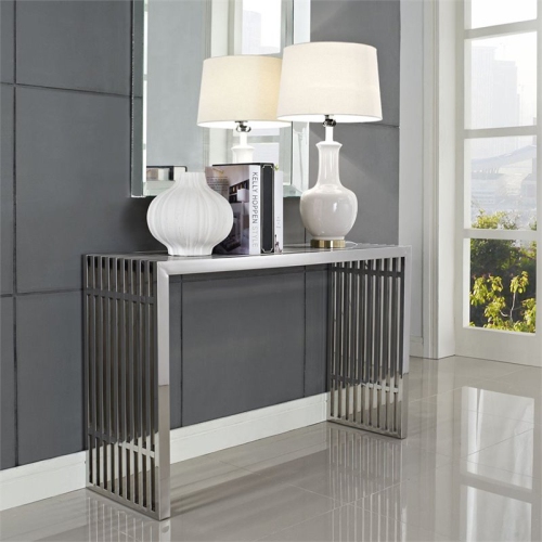 Hawthorne Collections Metal Console Table in Silver