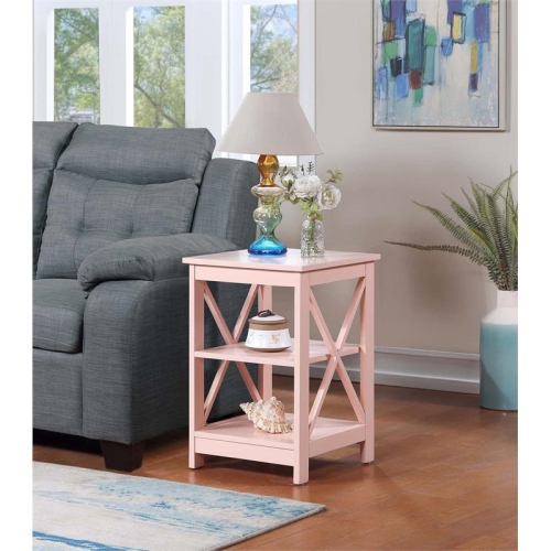 Convenience Concepts Oxford End Table with Shelves in Light Pink Wood Finish