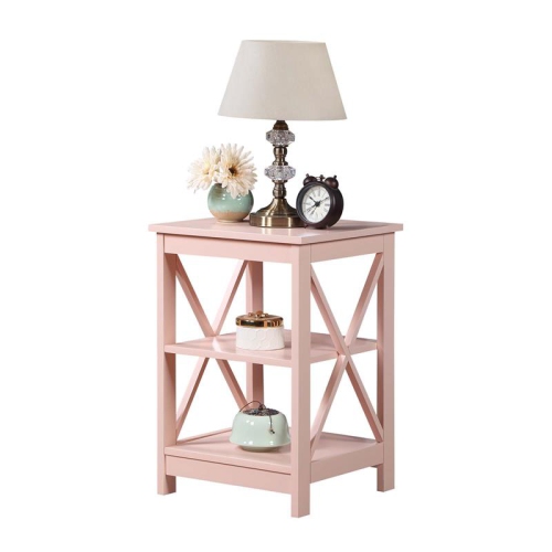 Convenience Concepts Oxford End Table with Shelves in Light Pink Wood Finish