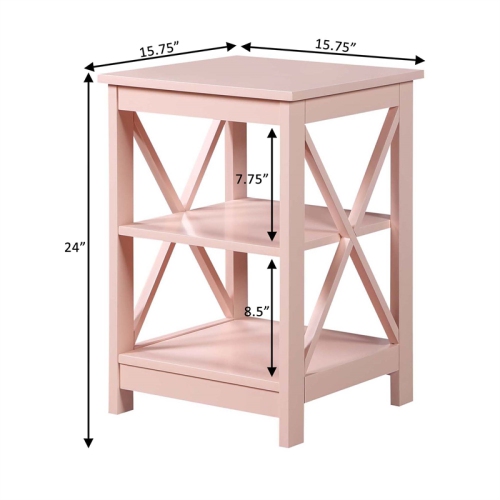 Convenience Concepts Oxford End Table with Shelves in Light Pink Wood Finish