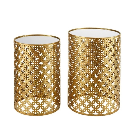 Linon Geometric Metal Nesting Table Set in Gold