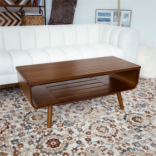 Connor Mid-Century Modern Rectangular Solid Wood Coffee Table in Brown