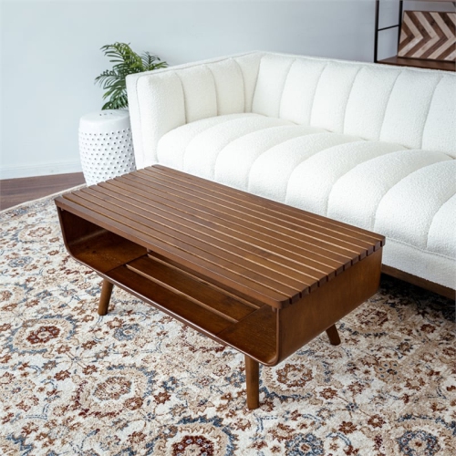 Connor Mid-Century Modern Rectangular Solid Wood Coffee Table in Brown