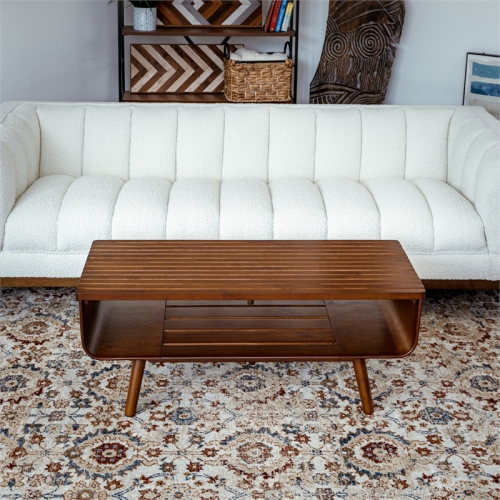 Connor Mid-Century Modern Rectangular Solid Wood Coffee Table in Brown