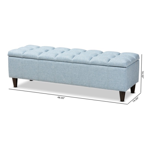 Baxton Studio Brett Tufted Fabric and Wood Storage Ottoman in Light Blue