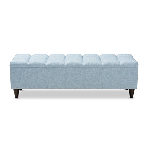 Baxton Studio Brett Tufted Fabric and Wood Storage Ottoman in Light Blue