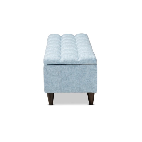 Baxton Studio Brett Tufted Fabric and Wood Storage Ottoman in Light Blue