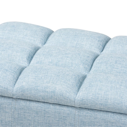 Baxton Studio Brett Tufted Fabric and Wood Storage Ottoman in Light Blue