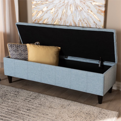 Baxton Studio Brett Tufted Fabric and Wood Storage Ottoman in Light Blue