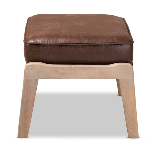 Bowery Hill Dark Brown Faux Leather Upholstered Oak Wood Ottoman