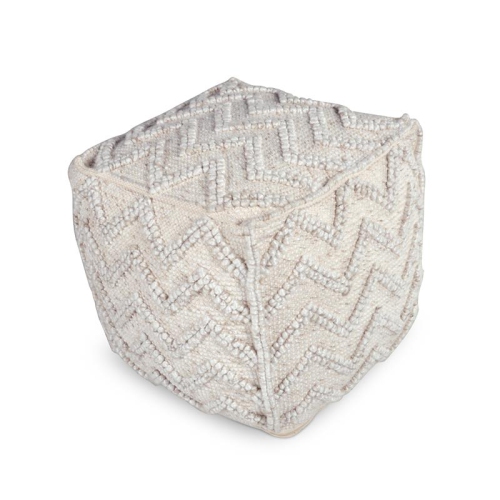 Steve Silver Kenzari Square Zigzag Handwoven Ivory Wool Pouf