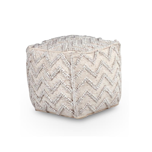 Steve Silver Kenzari Square Zigzag Handwoven Ivory Wool Pouf