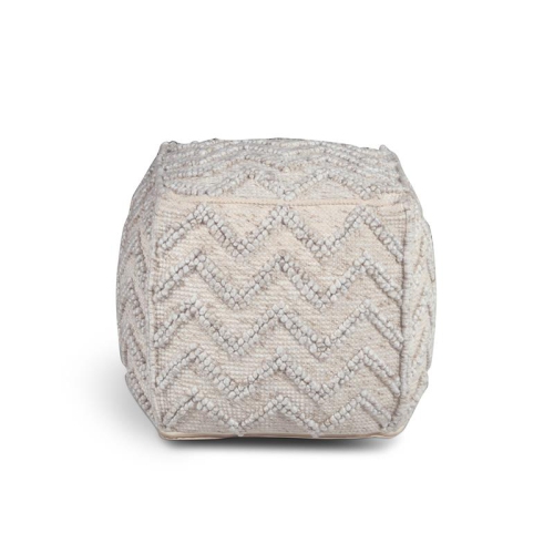 Steve Silver Kenzari Square Zigzag Handwoven Ivory Wool Pouf