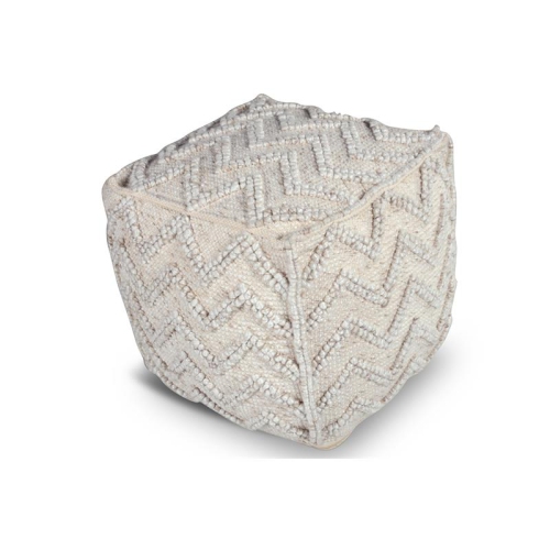 Steve Silver Kenzari Square Zigzag Handwoven Ivory Wool Pouf