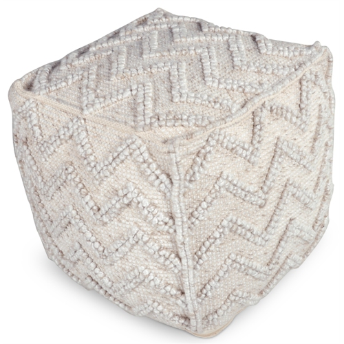 Steve Silver Kenzari Square Zigzag Handwoven Ivory Wool Pouf